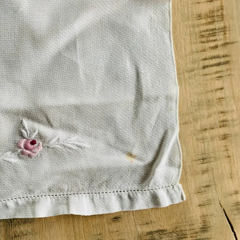 Textured Hand Towel Pink Rose Embroidery 14.5 x 20